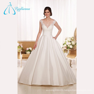 Lace Appliques Satin Sashes Button Luxury Wedding Dress